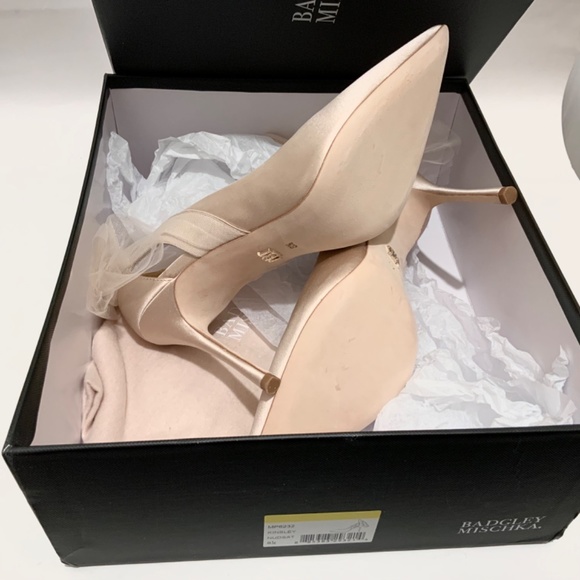 Badgley Mischka Kinsley Tulle Bow Detail Pumps Nude Stiletto Heel Evening Shoes - Picture 5 of 12